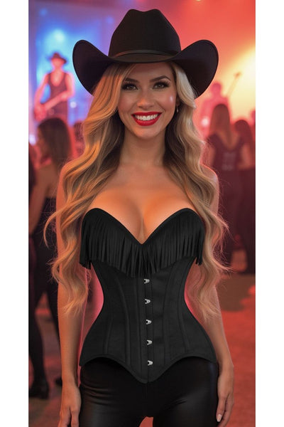 Top Drawer Black Suede Steel Boned Overbust Corset w/Fringe