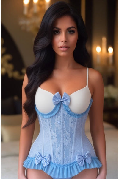 Top Drawer Steel Boned Blue Lace Underwire Burlesque Underbust Corset Cincher