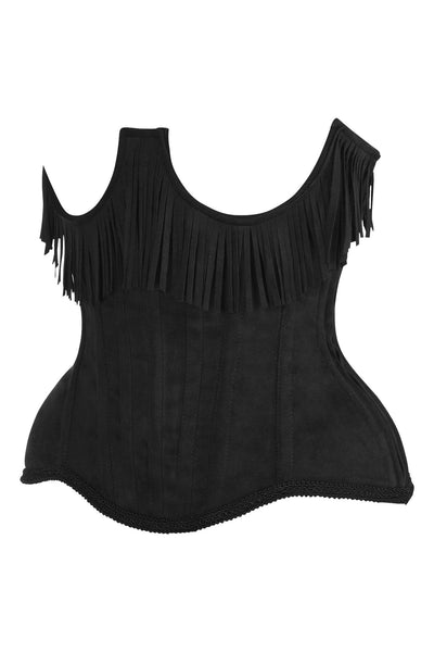 Top Drawer Steel Boned Black Suede Underwire Underbust Corset Cincher w/Fringe