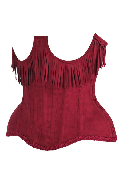 Top Drawer Steel Boned Red Suede Underwire Underbust Corset Cincher w/Fringe