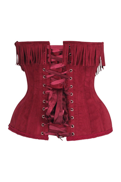 Top Drawer Steel Boned Red Suede Underwire Underbust Corset Cincher w/Fringe