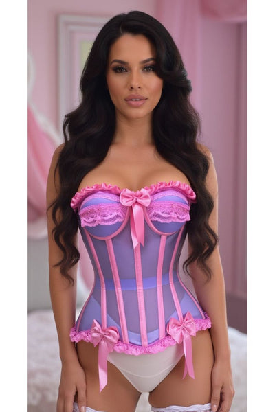 Top Drawer Steel Boned Purple/Pink Mesh Underwire Bustier Corset