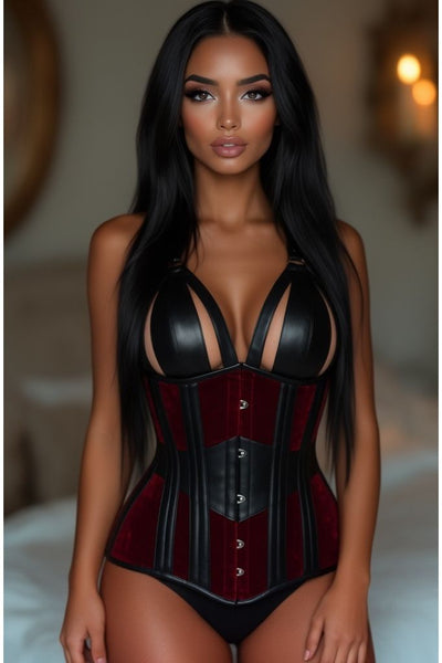 LIMITED EDITION Top Drawer Red Velvet Steel Boned Underbust Corset