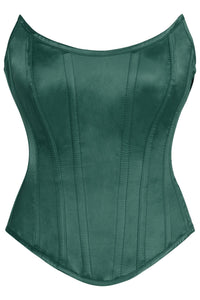 Top Drawer Dark Green Satin Steel Boned Overbust Corset w/Side Zipper