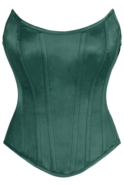 Top Drawer Dark Green Satin Steel Boned Overbust Corset w/Side Zipper