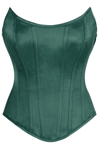 Top Drawer Dark Green Satin Steel Boned Overbust Corset w/Side Zipper