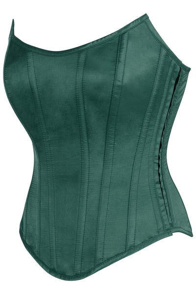 Top Drawer Dark Green Satin Steel Boned Overbust Corset w/Side Zipper