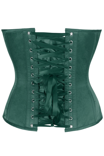 Top Drawer Dark Green Satin Steel Boned Overbust Corset w/Side Zipper