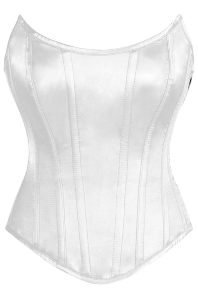 Top Drawer White Satin Steel Boned Overbust Corset w/Side Zipper