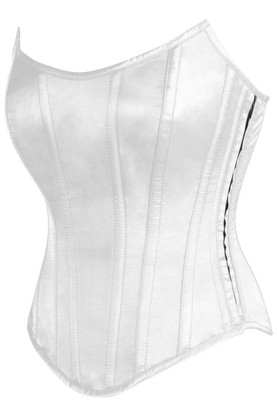 Top Drawer White Satin Steel Boned Overbust Corset w/Side Zipper