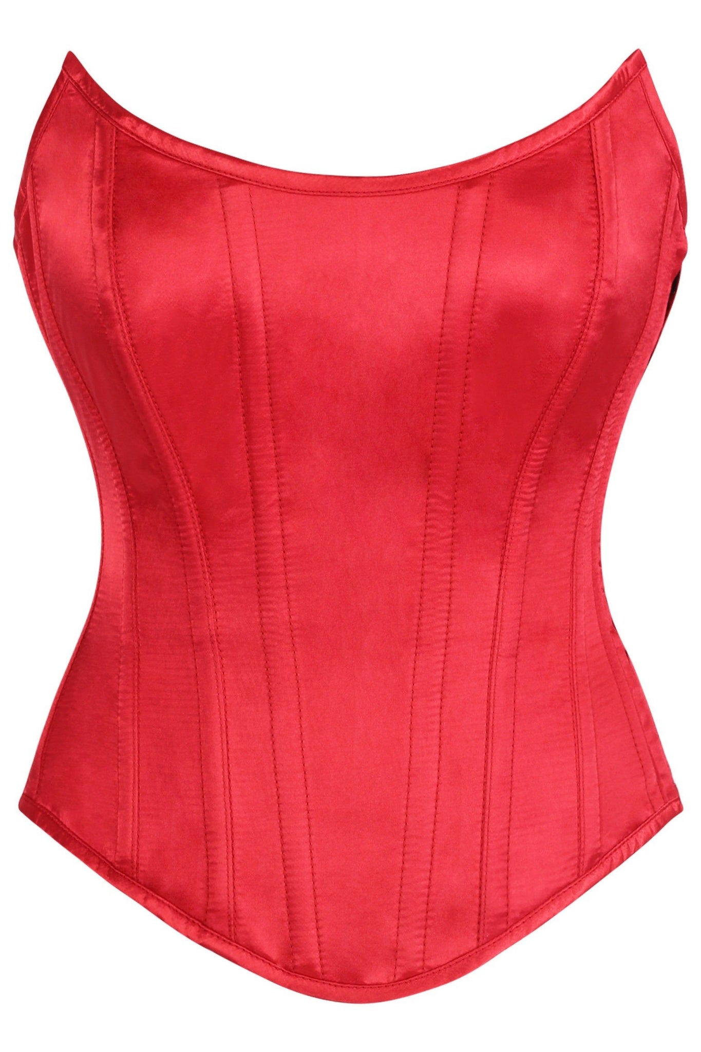 Top Drawer Red Satin Steel Boned Overbust Corset w/Side Zipper