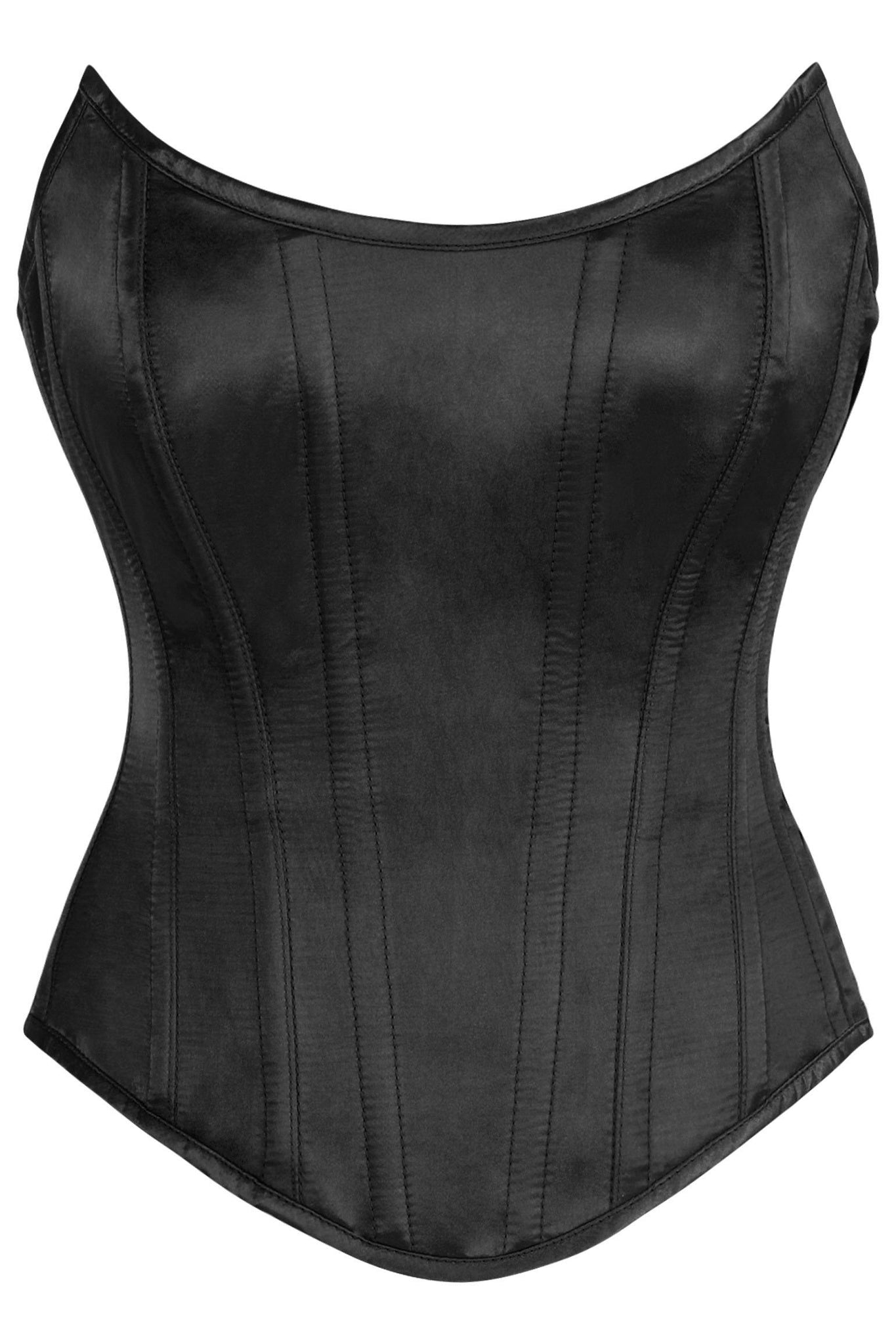Top Drawer Black Satin Steel Boned Overbust Corset w/Side Zipper