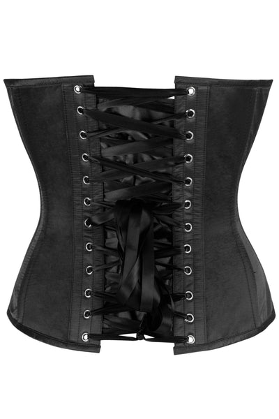 Top Drawer Black Satin Steel Boned Overbust Corset w/Side Zipper