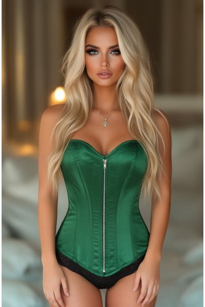 Top Drawer Dark Green Satin Steel Boned Corset