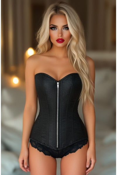 Top Drawer Black Brocade Steel Boned Corset