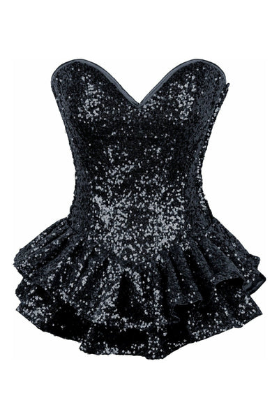 Top Drawer Black Sequin Steel Boned Mini Corset Dress