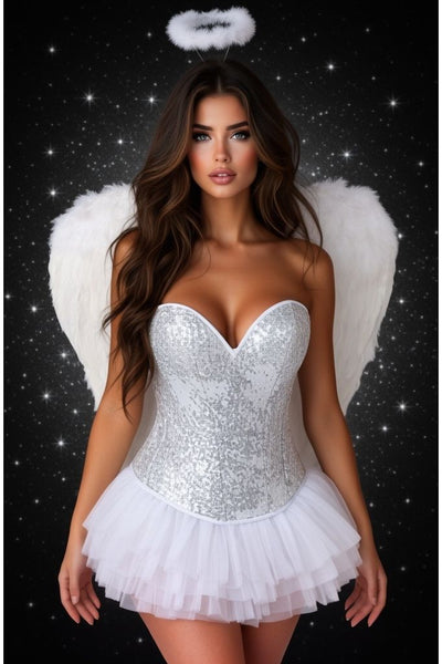 Top Drawer 4 PC Silver Sequin Angel Corset Costume
