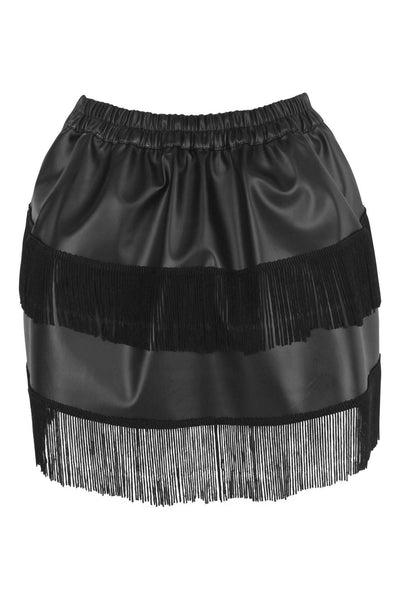 Black Faux Leather Ruched Bustle Skirt w/Fringe - Daisy Corsets