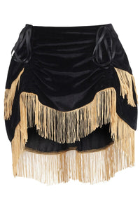 Black Velvet w/Gold Fringe Burlesque Bustle Skirt - Daisy Corsets