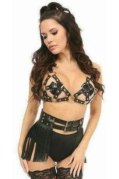Black/Gold Strappy Harness Bra Top - Daisy Corsets