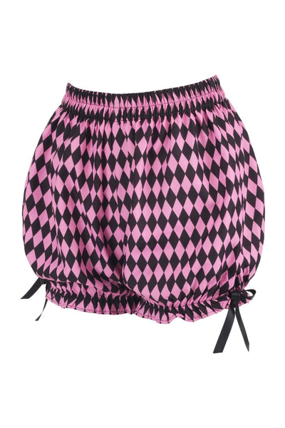 Black/Pink Diamond Print Harlequin Pattern Crepe Bloomers - Daisy Corsets
