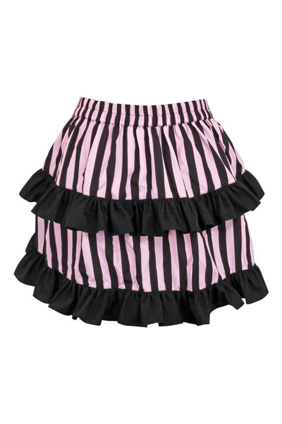 Black/Pink Striped Ruched Bustle Skirt - Daisy Corsets