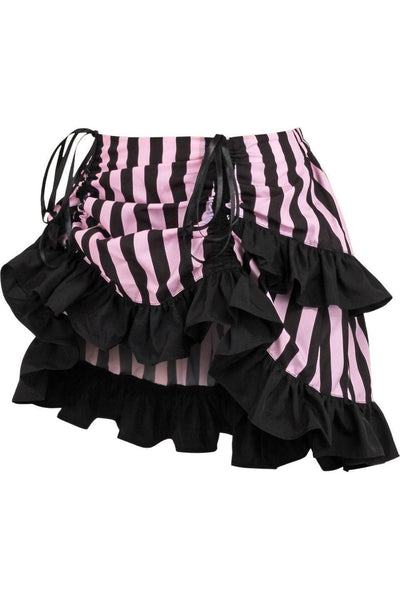 Black/Pink Striped Ruched Bustle Skirt - Daisy Corsets