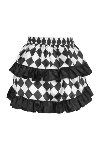 Black/White Diamond Print Satin Ruched Bustle Skirt - Daisy Corsets