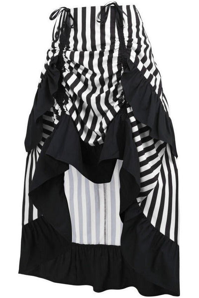 Black/White Stripe Adjustable High Low Skirt - Daisy Corsets