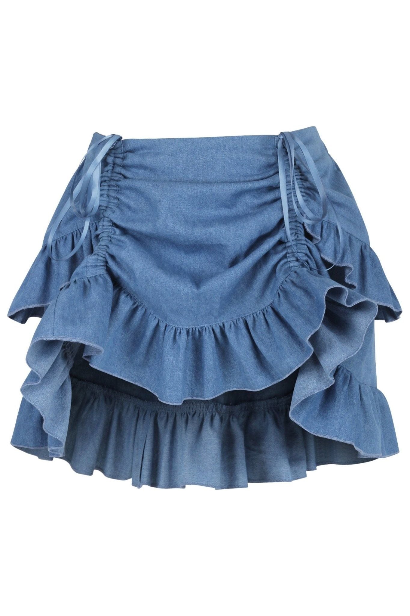 Blue Denim Ruched Bustle Skirt - Daisy Corsets