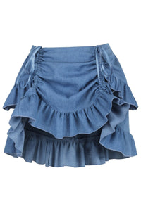 Blue Denim Ruched Bustle Skirt - Daisy Corsets