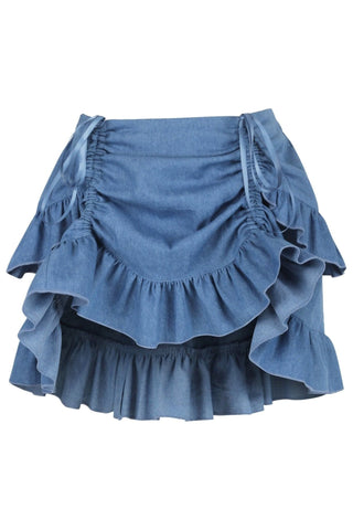 Blue Denim Ruched Bustle Skirt - Daisy Corsets