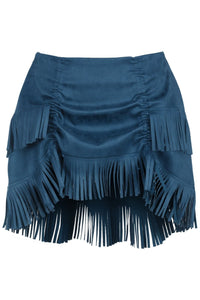 Blue Suede Ruched Bustle Skirt w/Fringe - Daisy Corsets