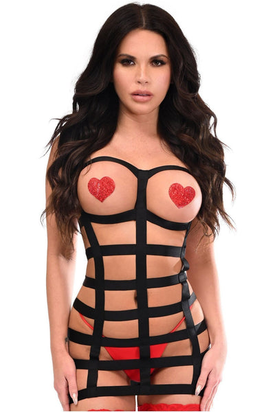BOXED Black Stretchy Cage Dress Body Harness w/Silver Hardware - Daisy Corsets