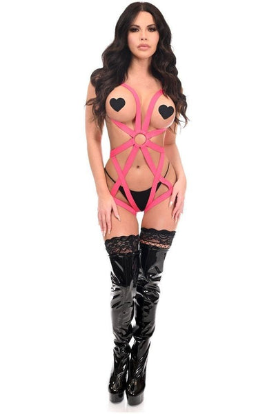 BOXED Pink Stretchy Body Harness Bodysuit - Daisy Corsets