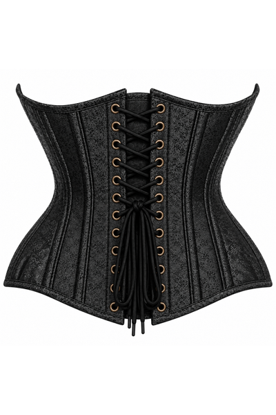 Top Drawer Double Steel Boned Black Brocade Curvy Underbust Corset