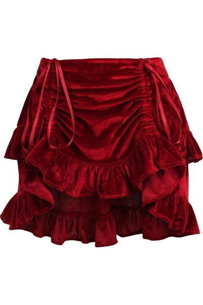 Dark Red Velvet Ruched Bustle Skirt - Daisy Corsets