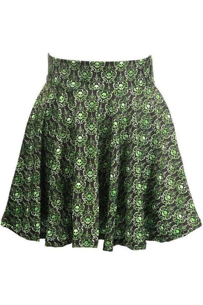 Green Skulls Gothic Print Stretch Lycra Skirt - Daisy Corsets