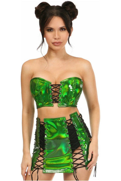Lavish 2 PC Green Holo Bustier & Skirt Set - Daisy Corsets