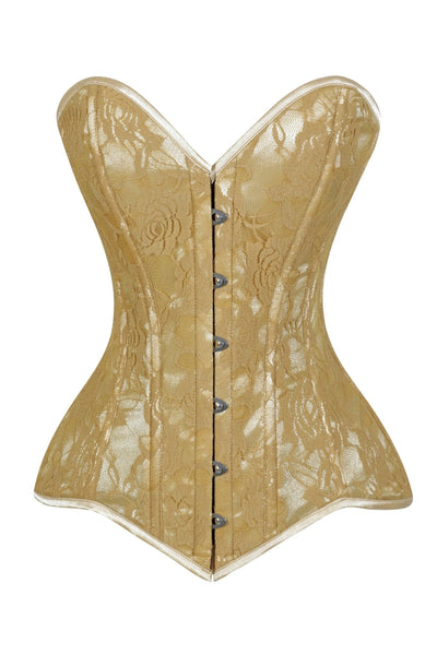 Lavish Beige Lace Overbust Corset Sweetheart Neckline Busk Closure - Daisy Corsets