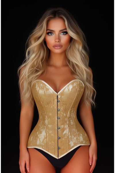 Lavish Beige Lace Overbust Corset Sweetheart Neckline Busk Closure - Daisy Corsets