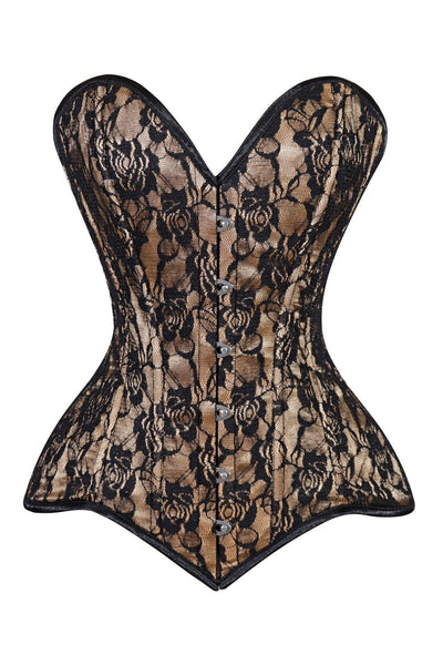 Lavish Beige/Black Lace Overbust Corset Sweetheart Neckline Busk Closure - Daisy Corsets