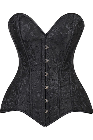 Lavish Black Brocade Overbust Corset W/Busk Closure - Daisy Corsets