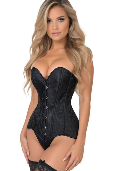 Lavish Black Brocade Overbust Corset W/Busk Closure - Daisy Corsets