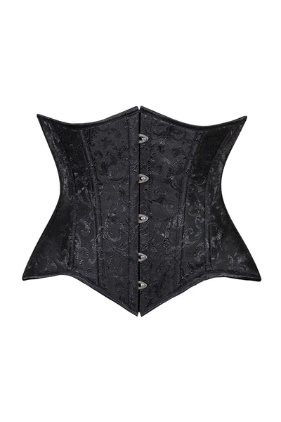Lavish Black Brocade Waist Cincher Under Bust Corset w/Front Busk Closure - Daisy Corsets