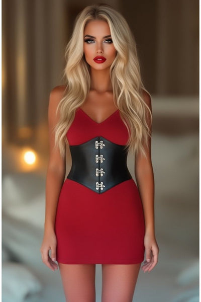 Lavish Black Faux Leather Corset Belt Cincher w/Clasps - Daisy Corsets