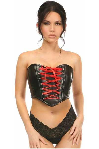 Lavish Black Faux Leather w/Red Lace - Up Bustier - Daisy Corsets