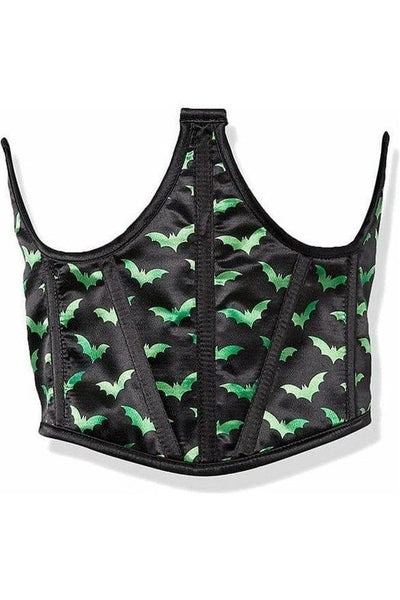 Lavish Black & Green Bats Satin Open Cup Waist Cincher - Daisy Corsets