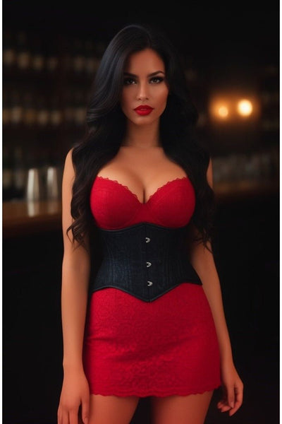 Lavish Black Lace Mini Cincher Underbust Corset Waist Cincher Busk Closure - Daisy Corsets