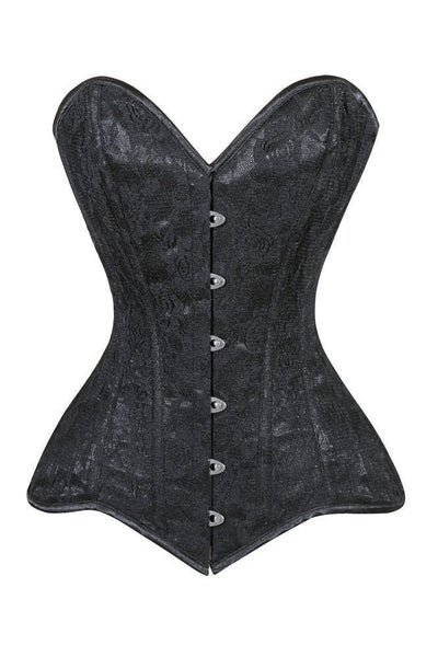 Lavish Black Lace Overbust Corset Sweetheart Neckline Busk Closure - Daisy Corsets